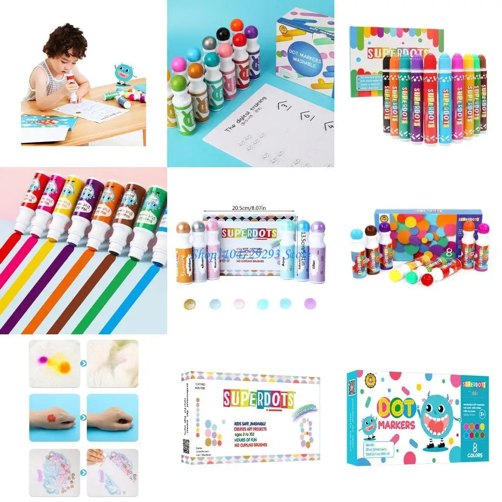 

Y2GD Portable Toddler Dot Marker 3/6/8/10Colors Washable Colors Safe Non Toxic Comfortable Grip for Kid Art Drawing Coloring
