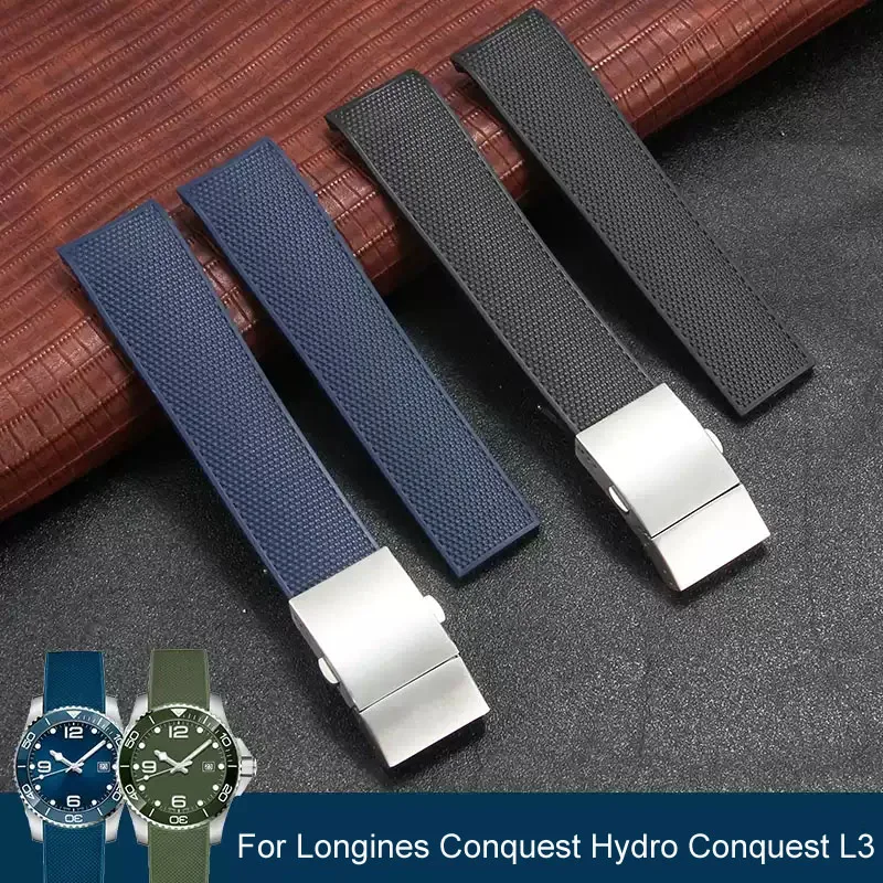 

21mm Rubber Silicone Watch Strap Soft Folding Buckle Watchband For Longines Conquest Hydro Conquest L3 Black blue accessories