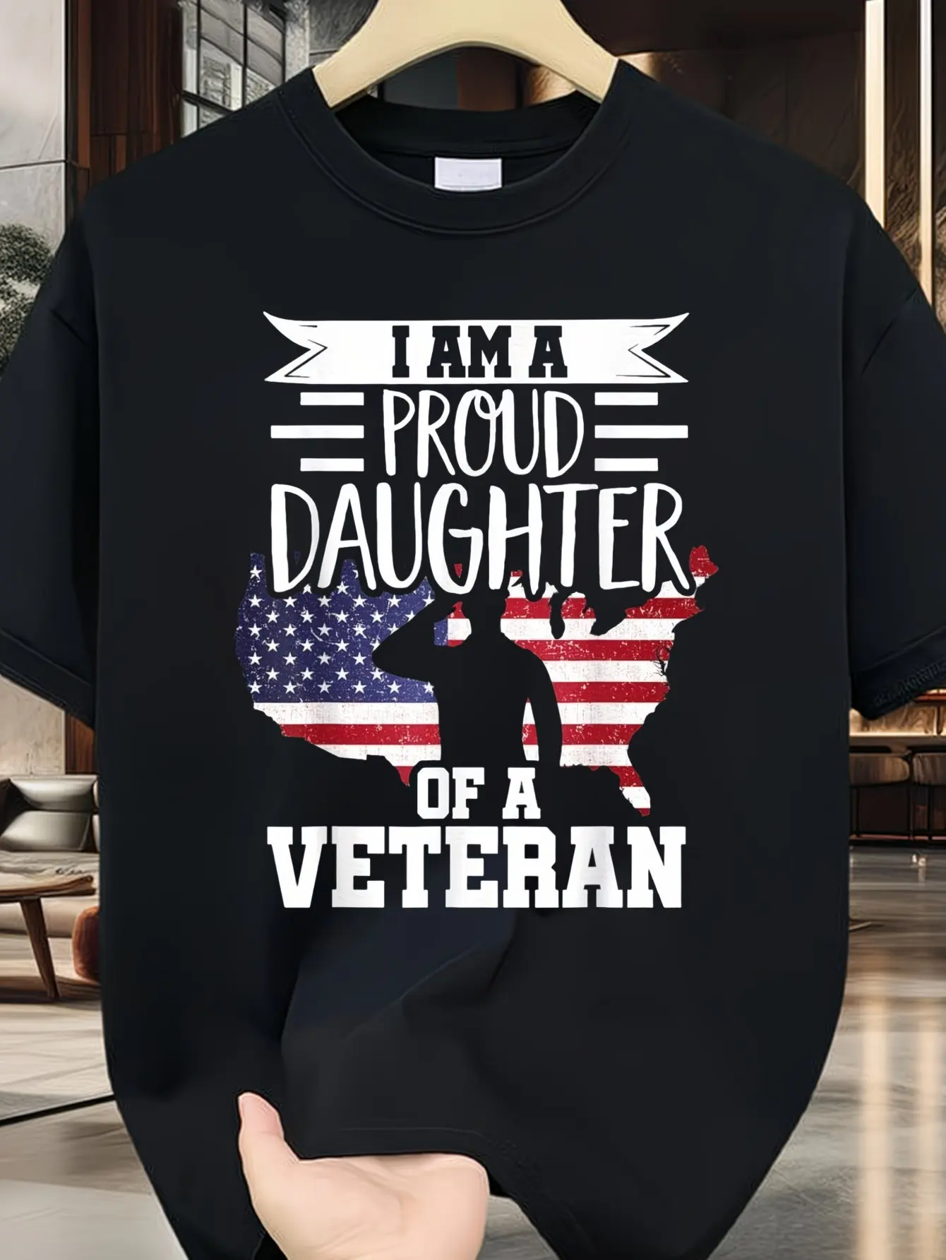 I'm A Proud Daughter of A Veteran Father's Day Girls T Shirt Street Style Short Sleeve Tee, Comfort Fit Men's Tee, Crew Neck Tee, Ultra Soft, Breathable, Must Have Fashionable Tee Thanksgiving Ch,