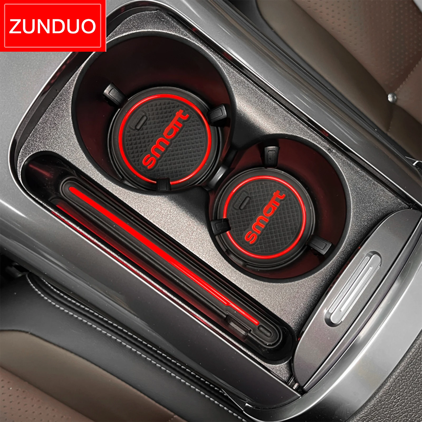 ZUNDUO Anti-Slip Gate Slot Cup Mat for Smart #3 # 3 Non-Slip Door Groove Pad Car Interior Accessories Rubber Coaster Red White