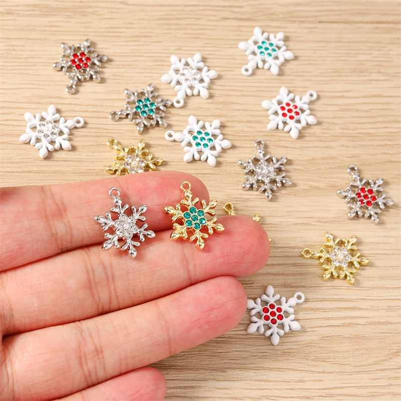 5 Stück niedliche, gemischte Kristall-Metall-Weihnachts-Schneeflocken-Blumen-Charms für die Schmuckherstellung, Anhänger, Halsketten, Ohrringe, DIY-Bastelbedarf – Detail 6