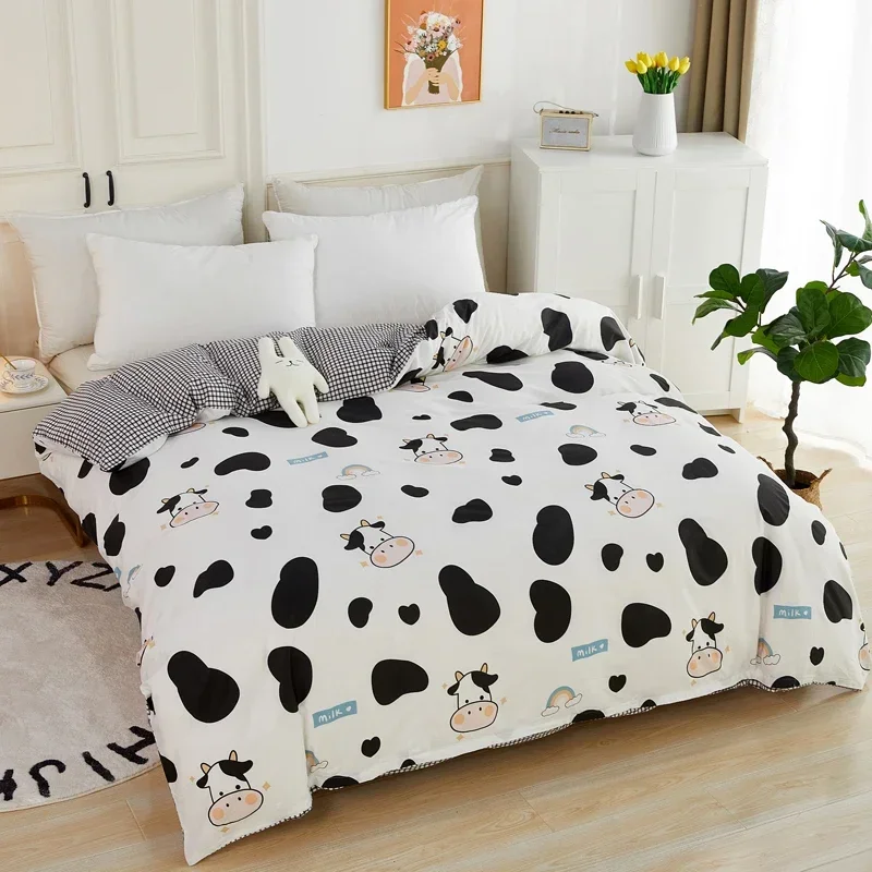 Cartoon Cow Cotton Duvet Cover Cute Animal Bedding Reversible White and Black Comforter Covers with Zipper for Kids Boys Girls