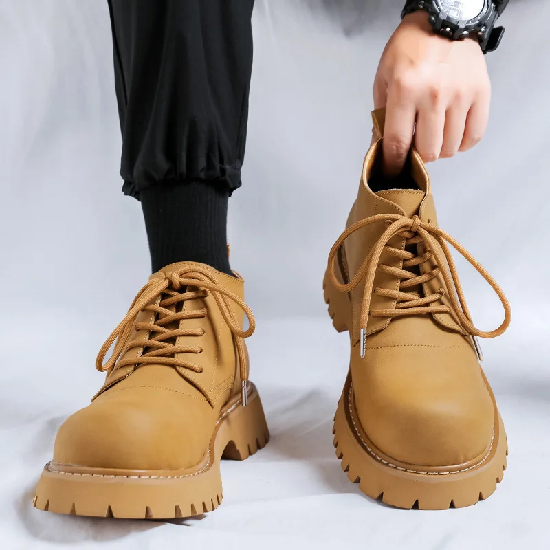 

Fashion Luxury Men Ankle Boots Vintage British Handmade Leather Shoes Dress Tooling Outdoor Boots Autumn Winter Platform Boots