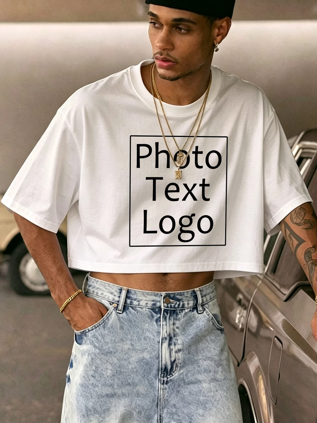 Personalized Customized DIY Logo S-3XL Trendy Cotton Crop Tops Casual Loose Sport Short Sleeve Comfortable Basic Street Clothing