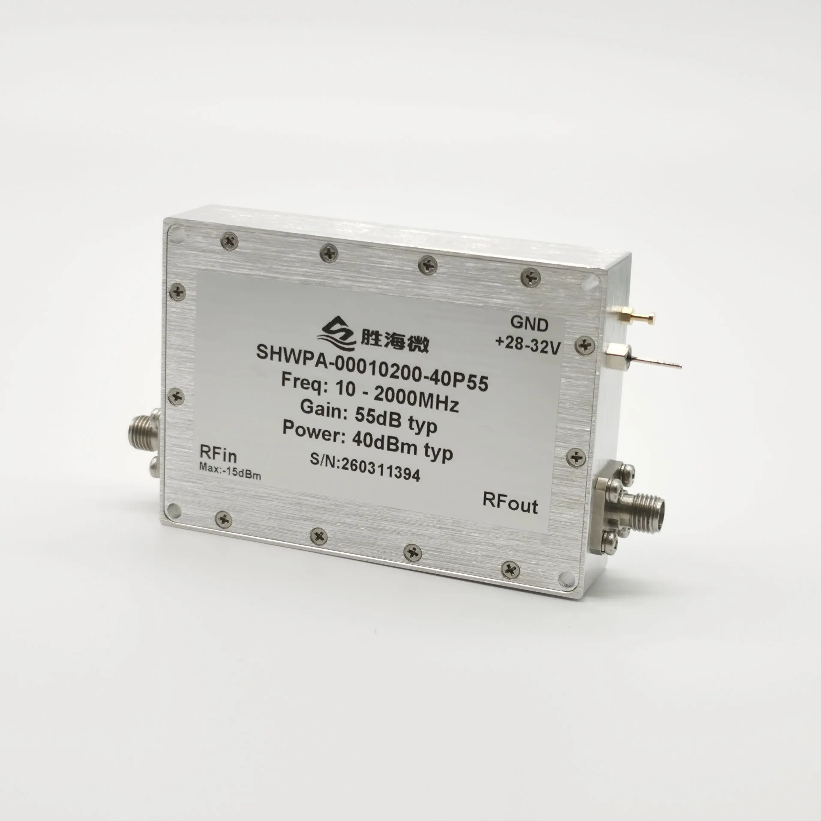 10-2000 MHz, 55 DB, 40 DBm/10 W, RF/microwave, Ultra-wideband, Low-frequency High-power Amplifier