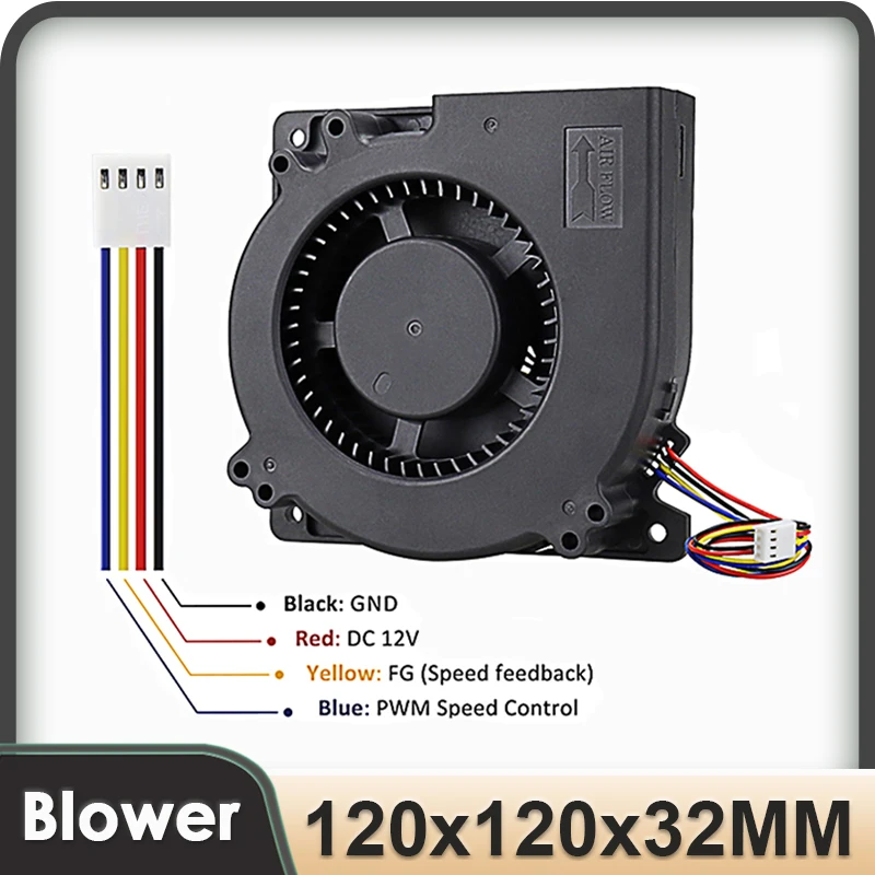 

Gdstime 12032 DC 12V 4Pin FG PWM Function Double Ball Bearing 120mm 120x120x32mm 12cm Centrifugal Turbine Cooling Blower Fan