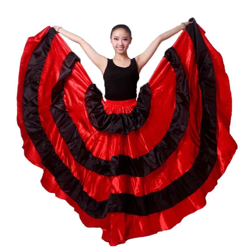 720Degree Gypsy Woman Spanish Flamenco Skirt Polyester Satin Smooth Big Swing Carnival Party Ballroom Belly Dance Costumes Dress