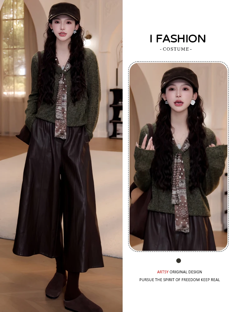 

Комплект свитеров в стиле ретро, женский свободный топ из двух предметов, модное осеннее новое поступление, дышащая хлопковая повседневная одежда