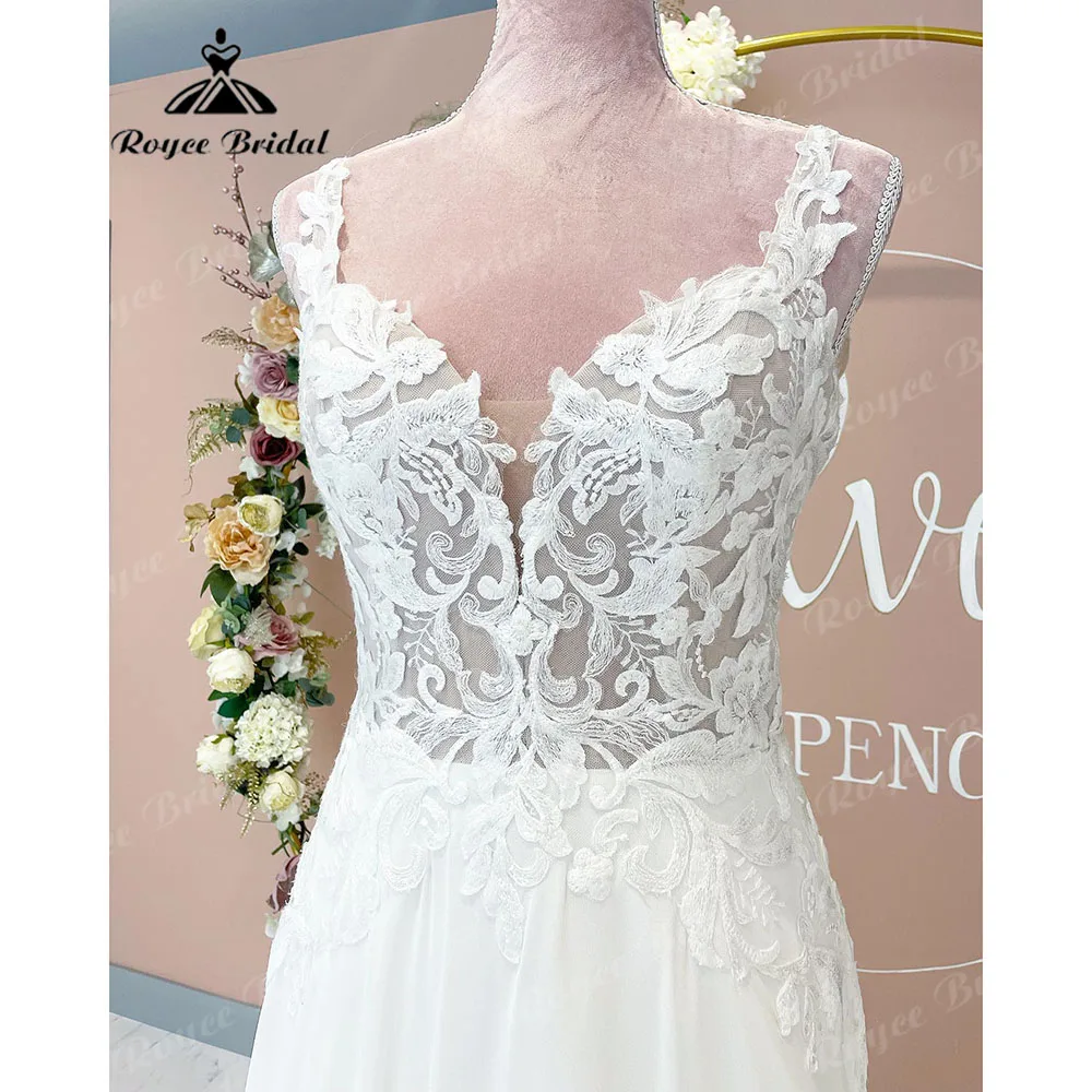 Sexy Lace Chiffon Boho Women Wedding Dress with V Neck 2025 Summer Bridal Beach Wedding Gown Backless abito da sposa Customized 