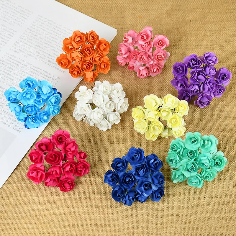 144pcs 2cm Paper Rose Artificial Flower Heads Mini Bouquet For Wedding Home Decoration Scrapbooking DIY Wreath Craft Fake Flower image 2