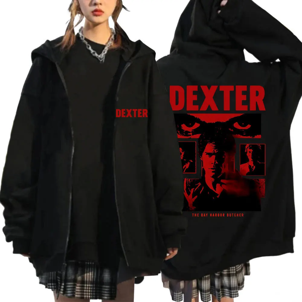 Sudadera con capucha clásica con cremallera de TV Play Dexter Morgan para hombre, estilo vintage, con cremallera, de chándal, de forro polar oversize, informal, estilo urbano