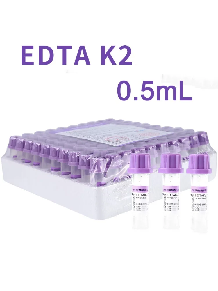 Sterylne, jednorazowe probówki do pobierania próbki krwi, 0,5 ml, zawierające EDTA K2, z fioletową nakrętką, plastikowe, do badań antykoagulantowych, do użytku w laboratorium, 100 sztuk. — zdjęcie produktu 7