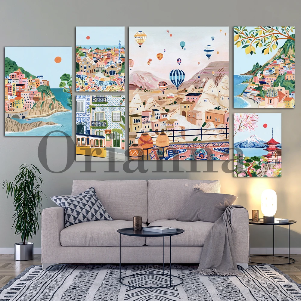 Italy Cinque Terre Amalfi Coast Japan Mount Fuji Cappadocia Paris Lisbon Moroccan Amsterdam Barcelona Travel Poster Wall Print