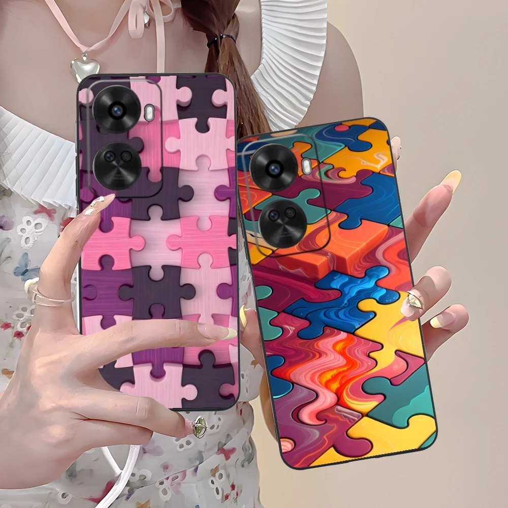 Puzzle Pretty Fashion Mobile Cell Phone Case for Huawei Nova 12 11 10 9 8 7 Pro SE 5G Black Soft Phone Cover Shell