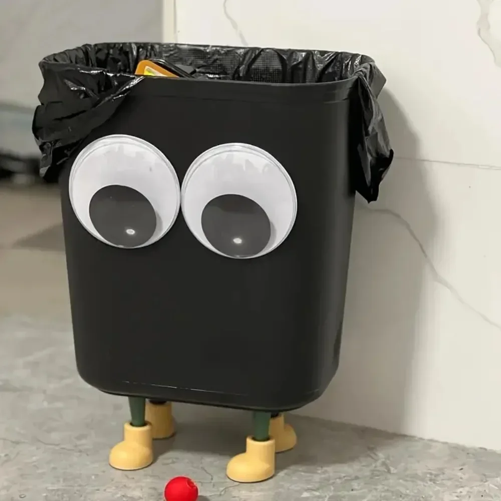 Funny Big Eyes Trash Can with Feet Garbage Bin Home Office Rubbish Bin Bathroom Garbage Container Waste Bucket Kitchen Dustbin