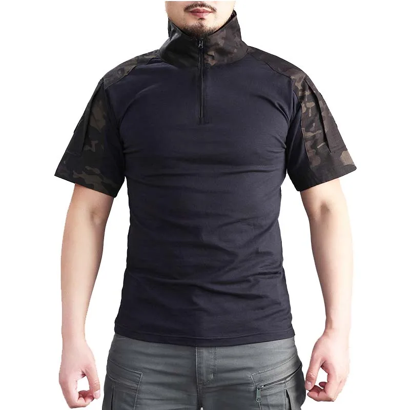 

Tactical Summer T-Shirt Men Short Sleeves Shirt Camouflage Black Camouflage Frog Suit Combat Shirt Hunting Workout Clothing