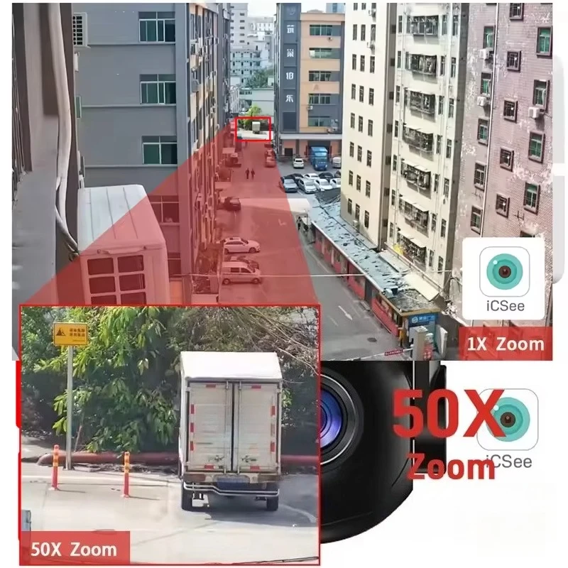 5MP PTZ 360 Degree 4.7-94mm Motorized 50x Zoom IP Network Audio Night Vision Human Detection ICSEE APP