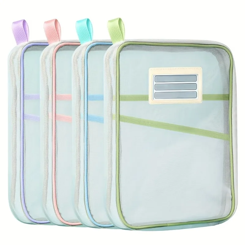 

1pc thickened L-shaped File Bag Large Capacity Mesh File Storage Bag for Students - Portable Zipper School Bag, Exam Subject Cl
