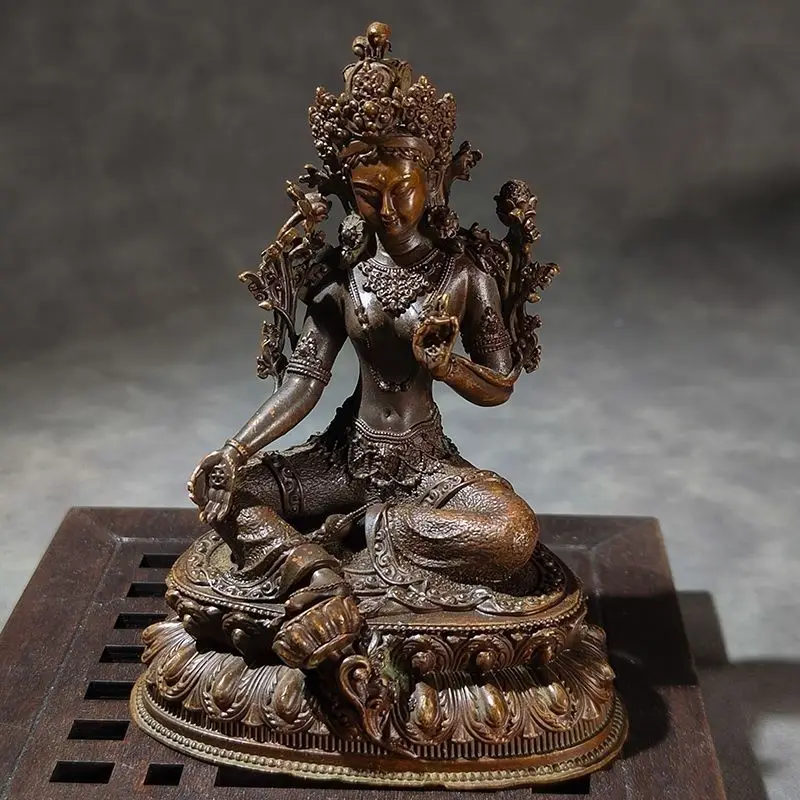Green Tara Tibetan antique Buddha statue ornament home desktop worship Bodhisattva Tantra Nepal collection