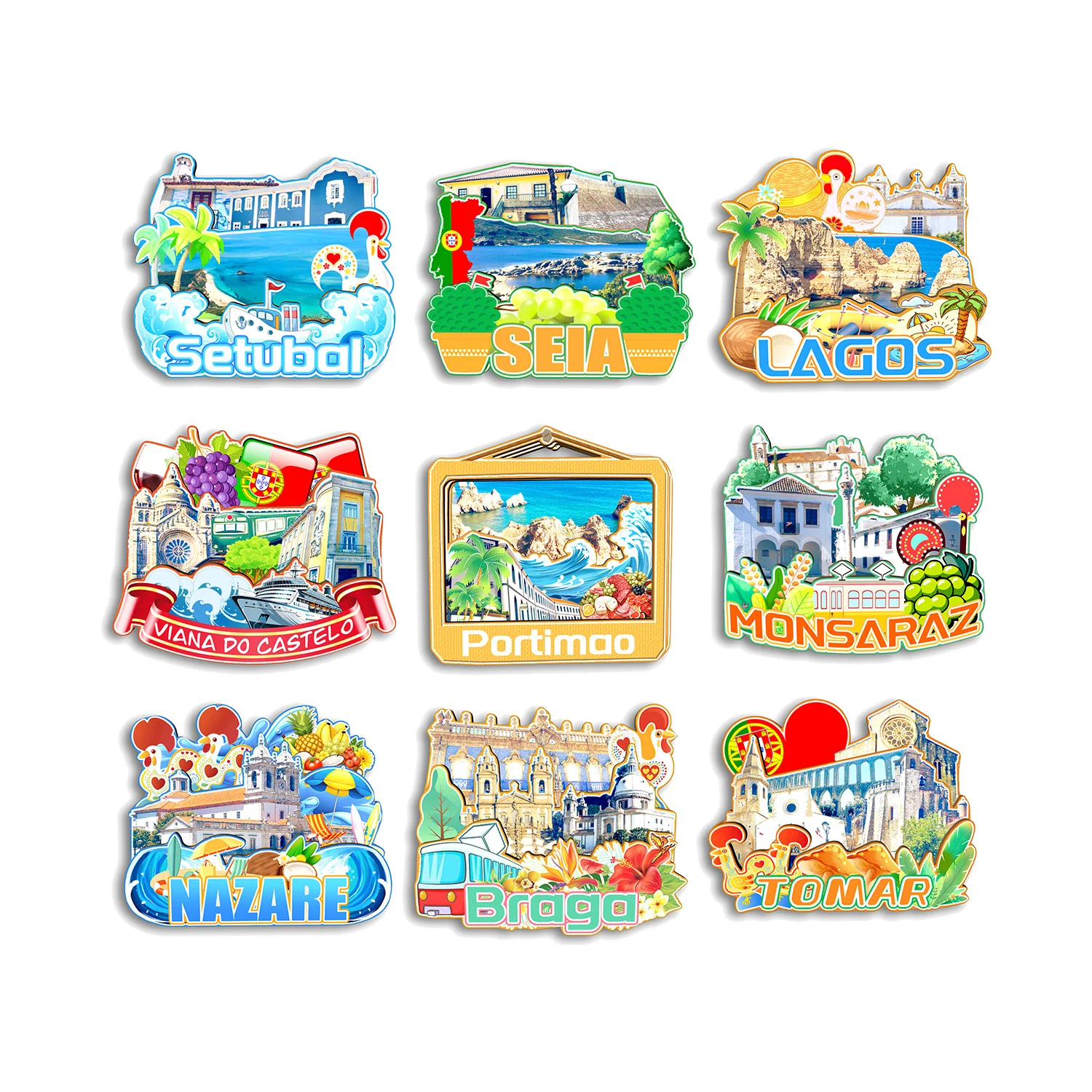 

Tomar Braga Nazare Monsaraz Viana do Castelo Lagos Seia Setubal Portimao PORTUGAL Fridge Magnet Travel Souvenir Gift