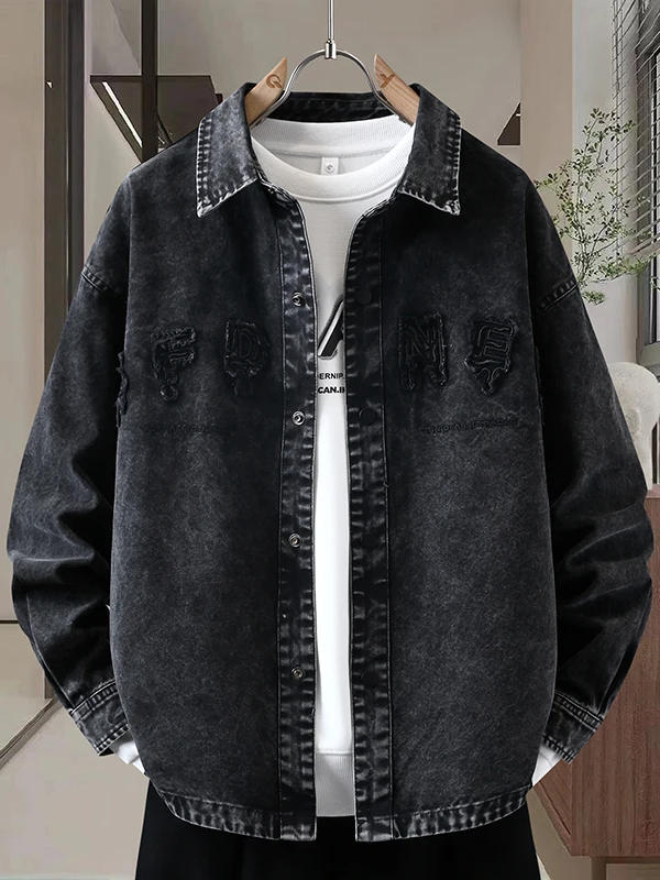 

Ретро-куртка из денима в американском стиле для мужчин, весна-осень, новый фасон, с отложным воротником, универсальная, стильная, из смесового хлопка и полиэстера