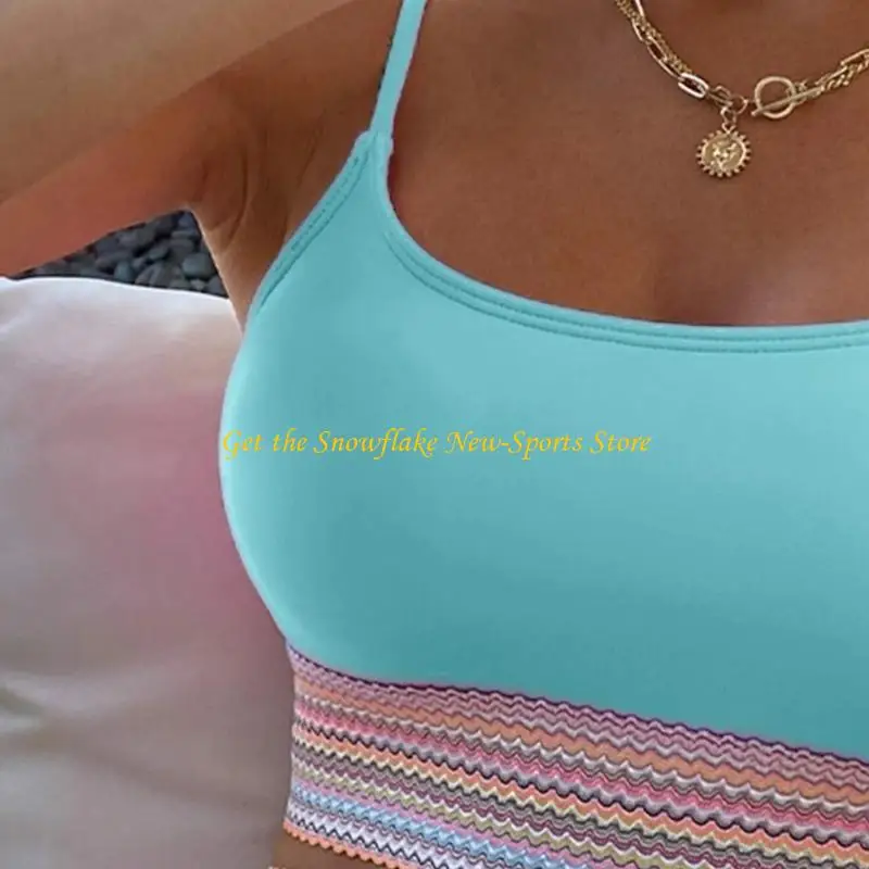 E56D สตรีเอวสูง Tummy Control บิกินี่ Crop Top ชุดว่ายน้ำบราซิลชุด 2 ชิ้นบล็อกสีชุดบิกินี่ชุดว่ายน้ำ