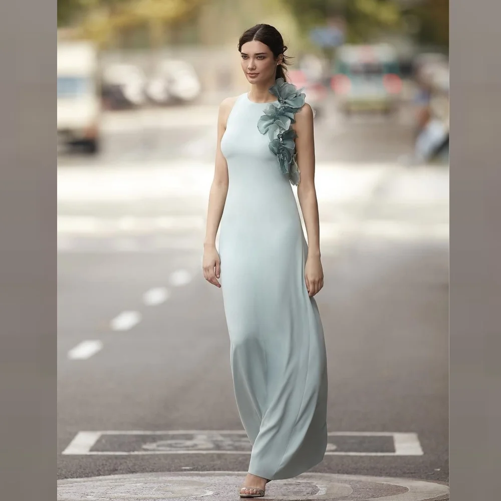 

Customized Exquisite High Quality Sparkle Jersey Flower Beading Ruched Celebrity A-line O-Neck Bespoke Occasion Gown Midi Dresse