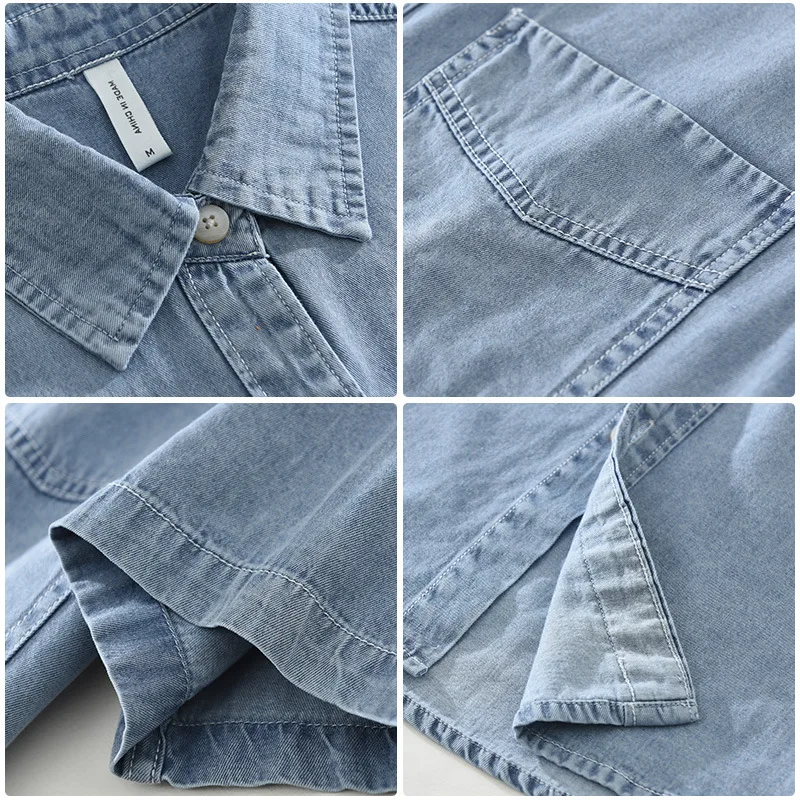

Korean Style Mens Short Sleeve Denim Shirt Shirt Summer Casual Jean Shirts Male Lapel Pocket Pure Cotton Cowboy Tops 2026 New