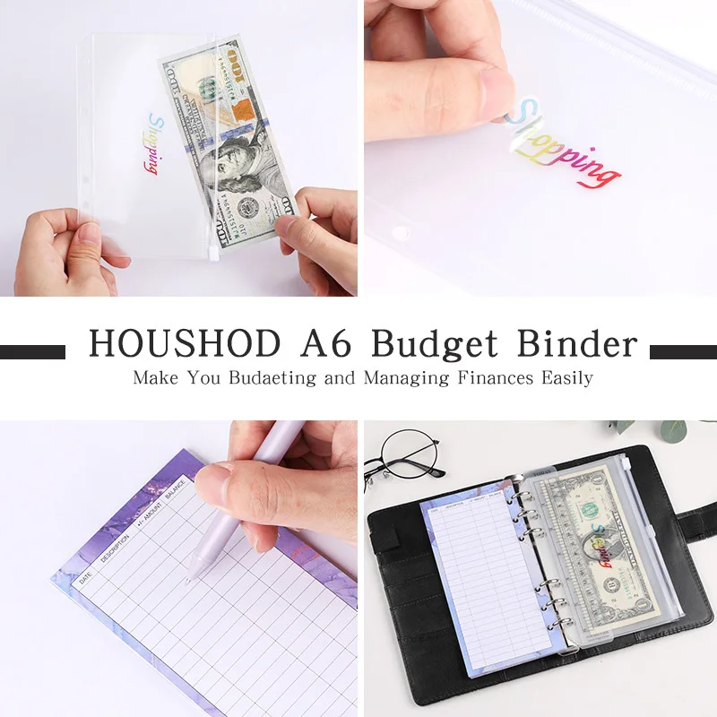 A6 Budget Binder with Cash Envelopes, Expense Budget Sheet & Label Stickers,Wallet Organizer System Financial for Money Saving