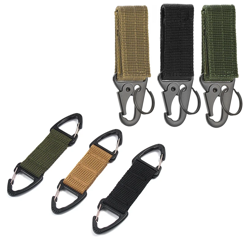 Tactical Carabiner Hook Clip Double Buckle Point For Molle Hook Survival Gear Nylon Webbing Keychain Clasp Camping Accessories