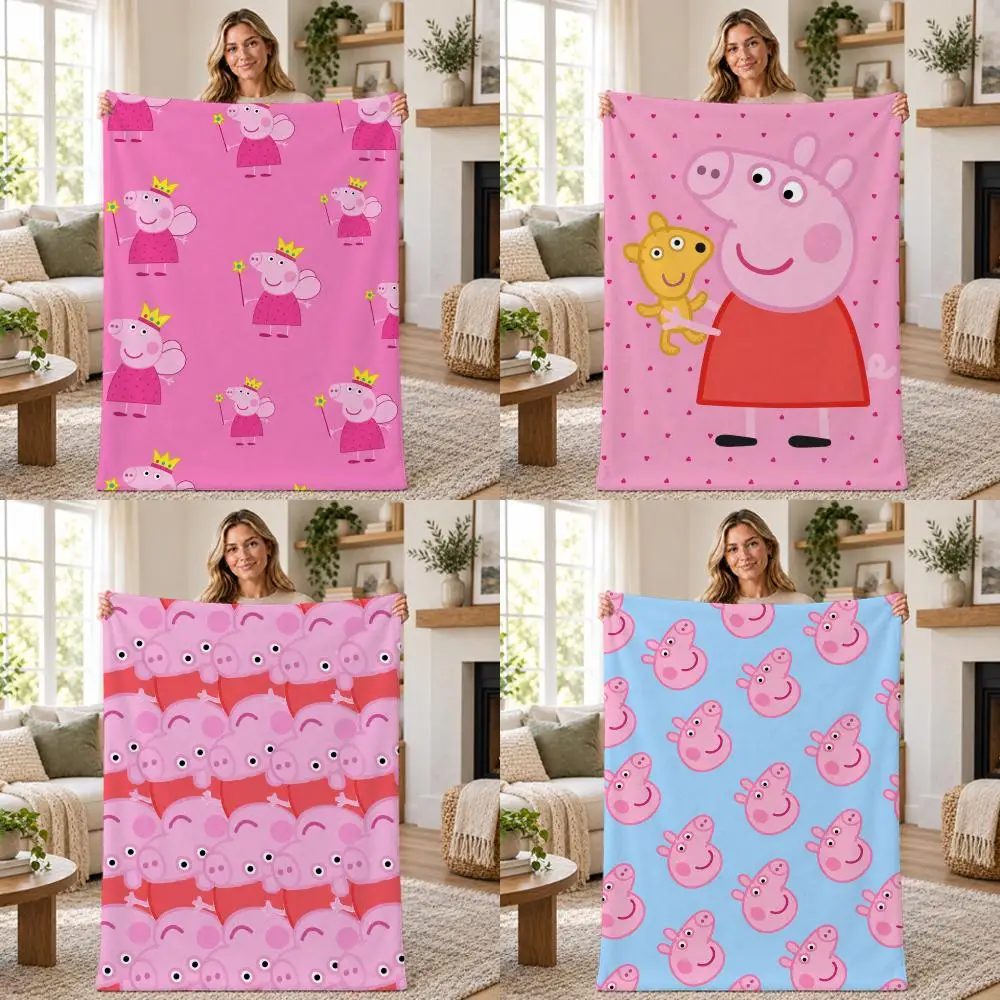 Cartoon Preschool Peppa Pig Throw Soft Warm Flannel Throw Blanket for Sofa Bed Office Home Holiday Gift All Season