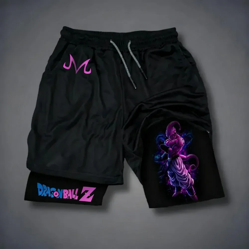 Spodenki Dragon Ball Anime Goku z nadrukiem, dwuwarstwowe - luźne i oddychające spodnie dla amerykańskich sportowców na lato