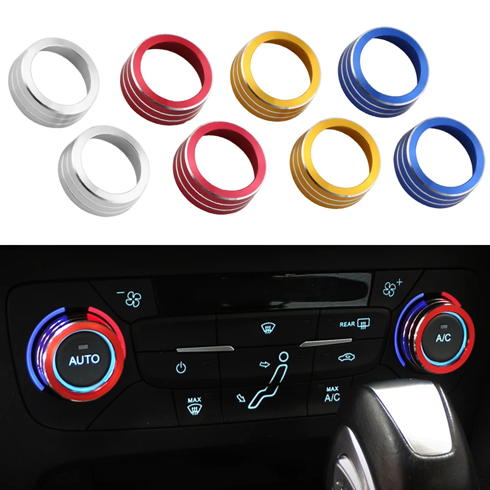 2Pcs Aluminum Alloy Car Air Conditioning Knob AC Knobs Cover Circle Trim for Ford Focus 3 MK3 2015 - 2018 Interior Accessories