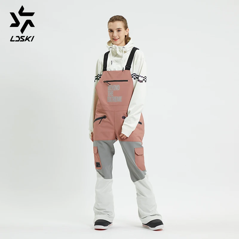 

LDSKI Ski Bib Overalls Women Men Contrast Colors Warm Waterproof Snowproof Ripstop Winter Snow Sports Snowboarding Pants