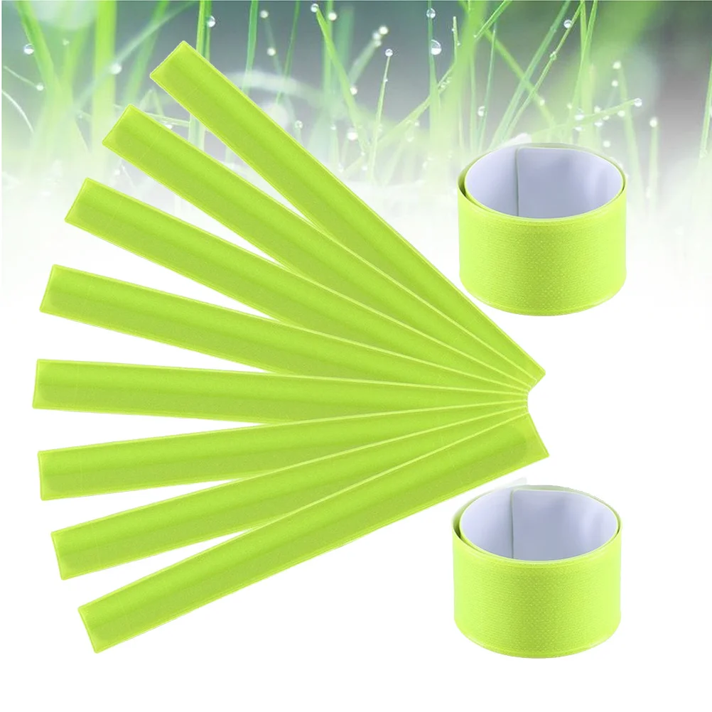 

12 pcs Reflective Wrist Band Adjustable Safety Armband For Night Running Walking Hiking Jogging Fluorescent Green Pvc Slap