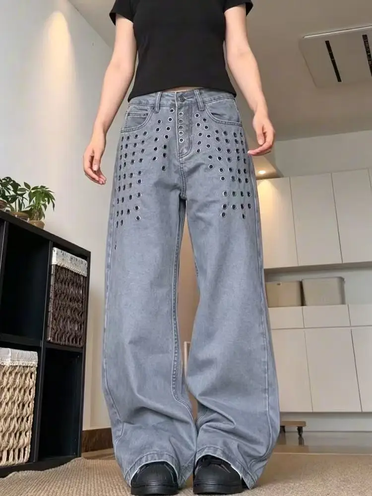 Women's Baggy Jean Designer Denim Pants Y2K Cleanfit Japanese Harajuku 2000s Boyfriend Grunge Wide Fit American Retro Hip-pop