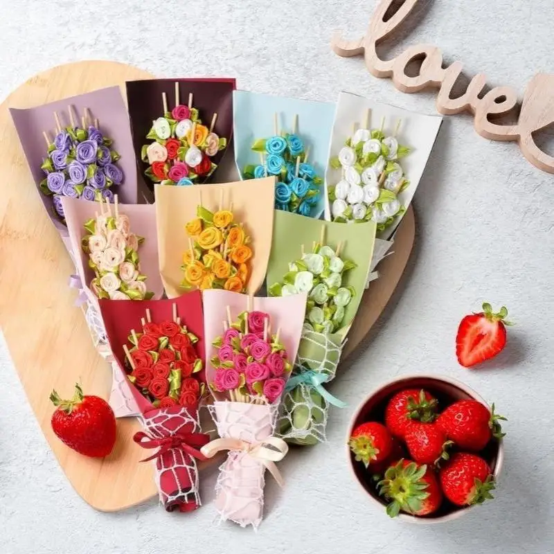 100 Stück Rosen-Bambusstäbchen mit Blättern, rot, blau, weiß, Obstgabeln, Cocktail-Rührstäbchen, Geburtstags-, Hochzeits- und Partydekoration – Detail 11