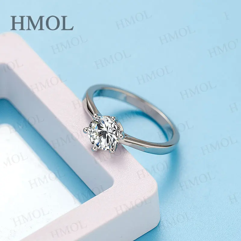 

Six-Prong Solitaire Moissanite Ring Straight Arm Setting for Round Cut VVS1 Stone 925 Sterling Silver Engagement Ring for Women
