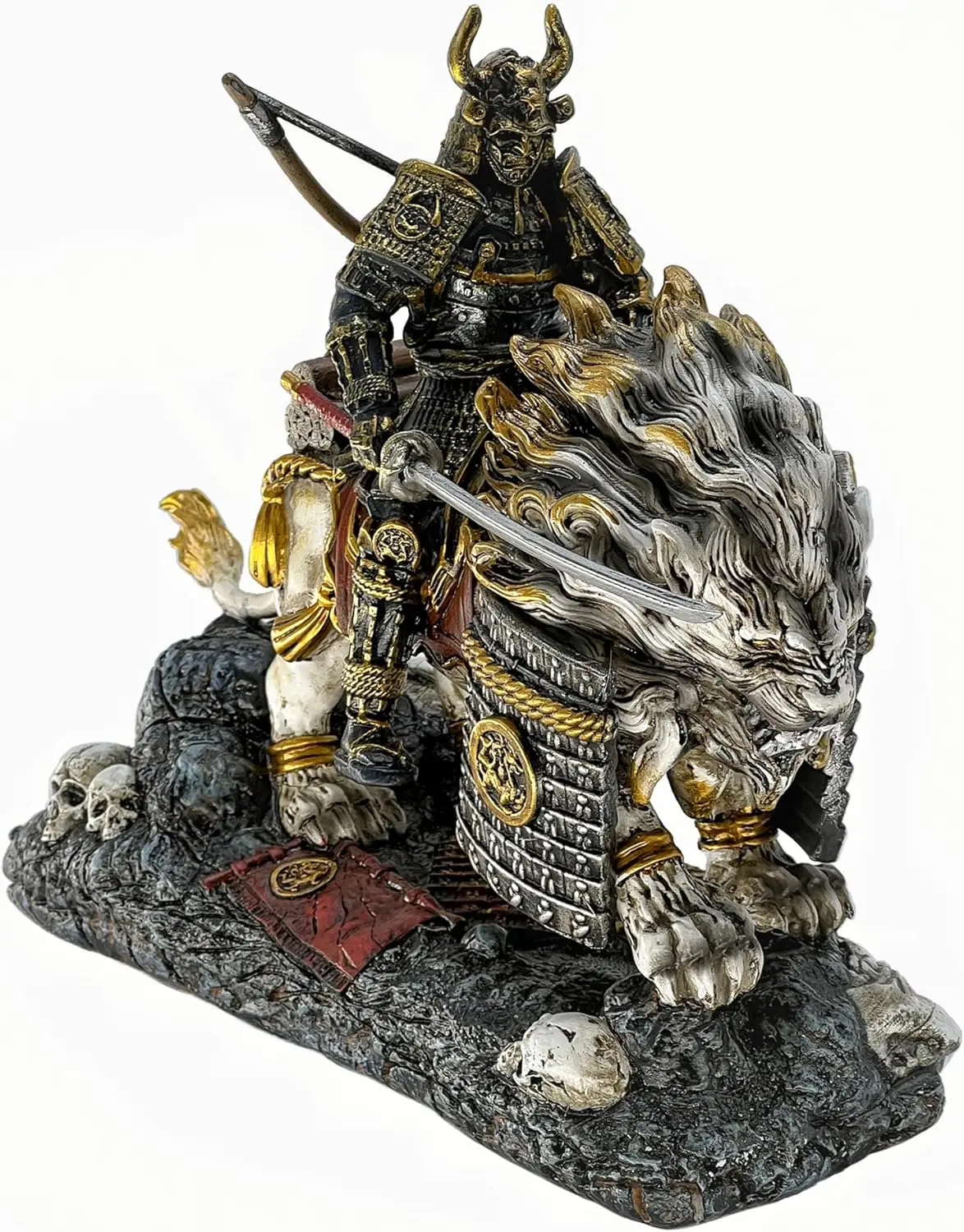 Medieval White Lion Samurai Warrior Resin Statue Ornament for Home Office Desk Decoration Gift