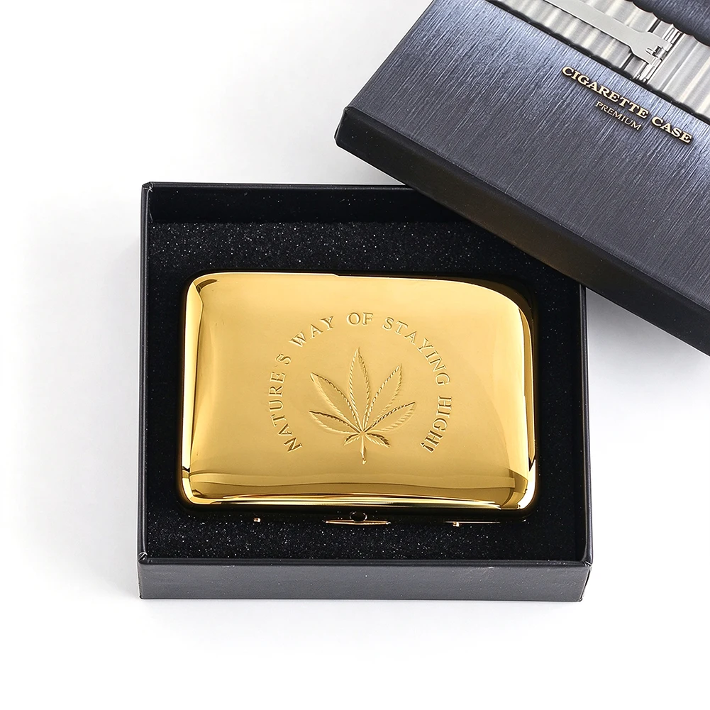 Smoking & Vaping Accessories - Brass Metal Cigarette Case Glossy Gold