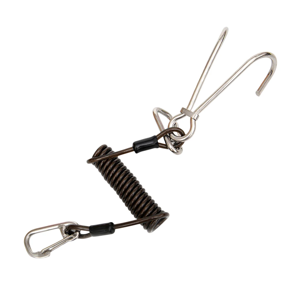 1x Scuba Diving Reef Hook Double Reef Hook Drift Hook Spiral Coil Lanyard สแตนเลสสําหรับ Current ดําน้ําใต้น้ํากีฬา