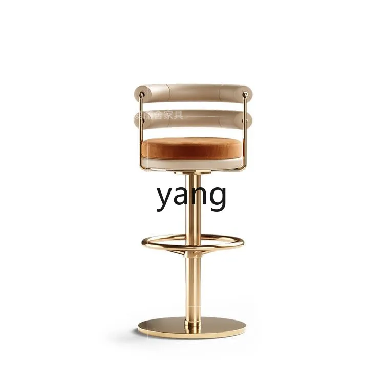 Yjq Modern Light Luxury Bar Chair Coffee Shop Front Chair Stainless Steel Home High Leg Creative Swivel Chair