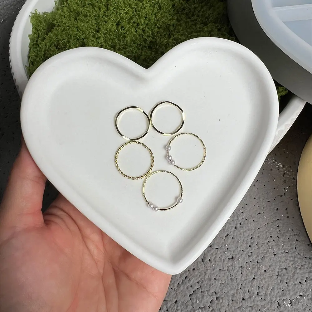 Oval Storage Tray Concrete Mold Trinkets Heart-shaped Display Plate Plaster Mold Candle Holder Terrazzo Silicone Mold