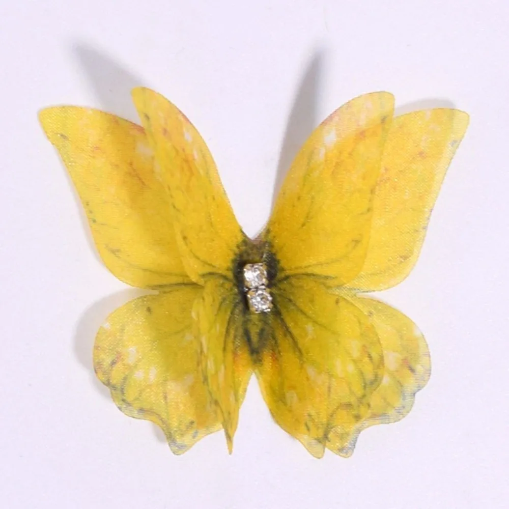 50Pcs 3D Organza Fabric Butterfly Appliques Double-layer Colorful Chiffon Butterfly Embroidered Patches Translucent