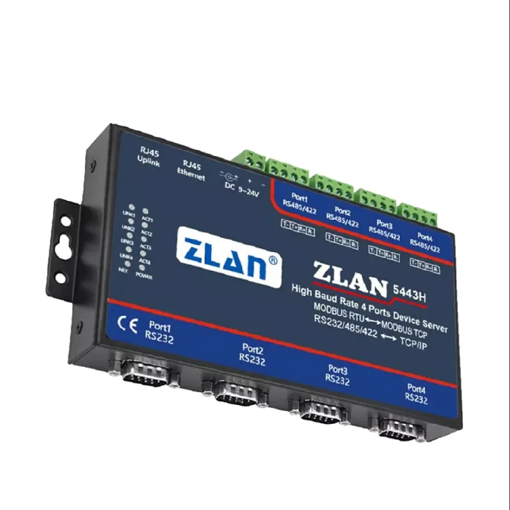 Convertisseur Ethernet 4 ports série RS232 RS485 RS422, dispositif de serveur IOT ZLAN5443H, prend en charge Modbus, débit en bauds élevé