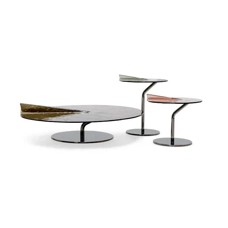 

Light luxury high-end round coffee table combination Italian villa luxury living room home acrylic coffee table removable