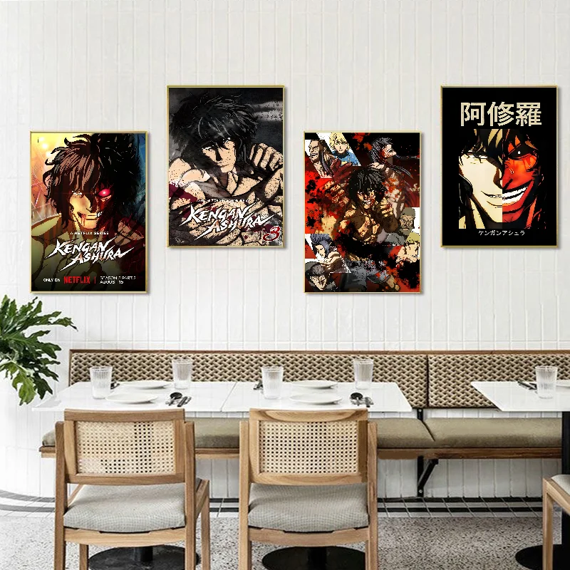 Anime Kengan Ashura Poster Self-adhesive Art Waterproof Paper Sticker Coffee House Bar Room Wall Decor
