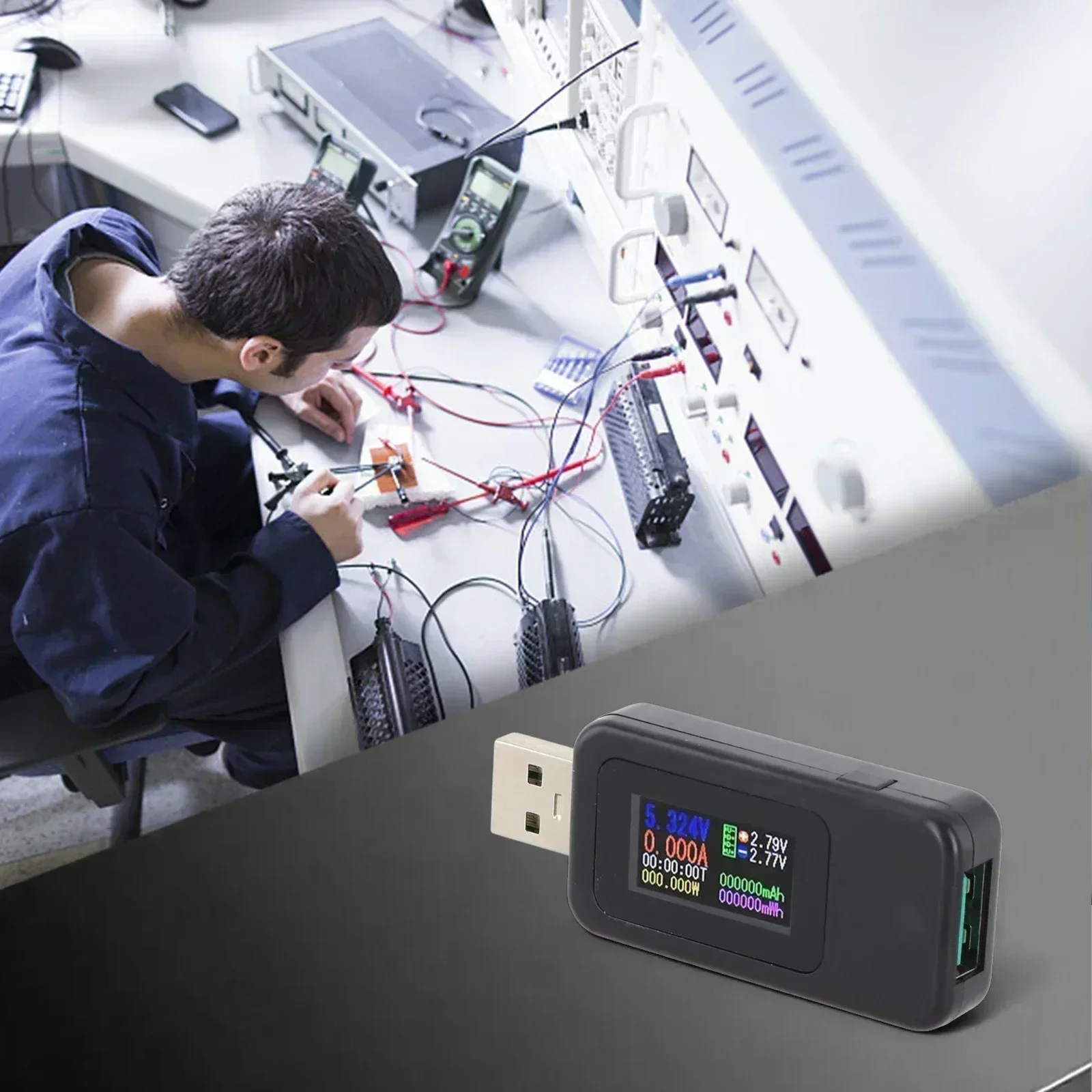 USB Ammeter Voltmeter Detector with High Definition Display for Measuring Power Supply Performance in Electronics