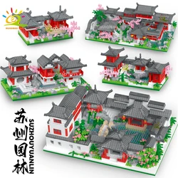 HUIQIBAO Classic Suzhou Gardens Mini Micro MOC Model Building Block Traditional Architecture House Set DIY Bricks Toys for Adult