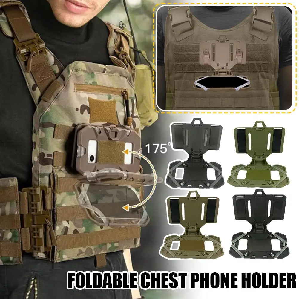 Tactical Gear Plate Carrier Vest Accessories Phone MOLLE Foldable Angle Chest Mount Phone Adjustable Strap Tactical Holder Y5L6